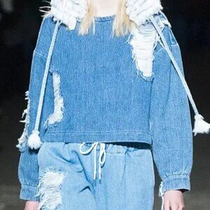 Ksenia Schnaider Fall 2018 Fashion Show Distressed Oversized Designer Denim Top